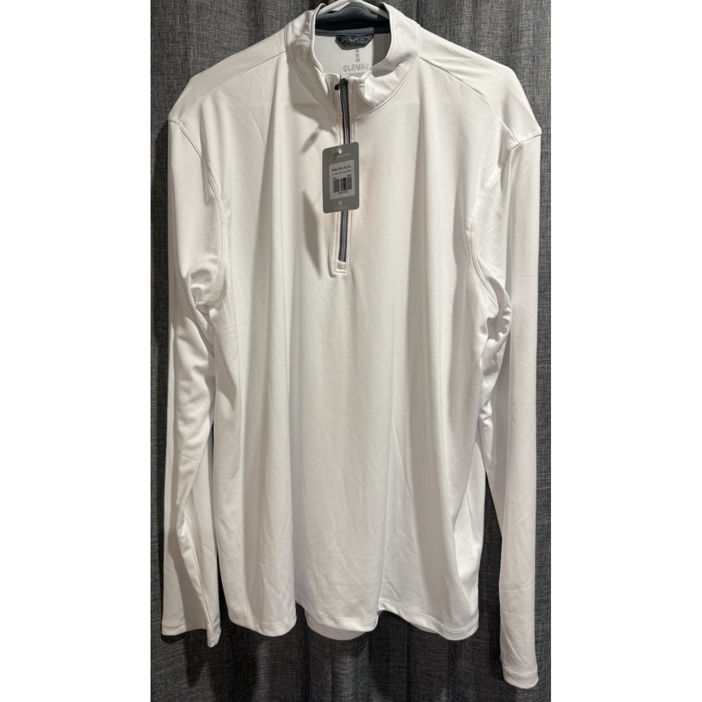 Elevate Mens XL White Long Sleeve 1/4 Zip Performance Lightweight Shirt NWT